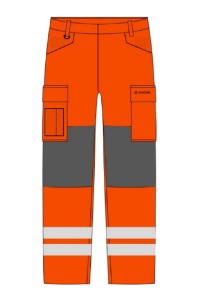 設計橙色撞色灰色多袋褲     訂製灰色反光帶多帶褲    65%polyester 35%cotton    絲印logo    SANDVIK    H296